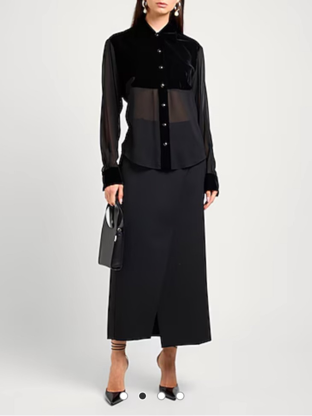 TOM FORD Velour & Silk Stretch Georgette Shirt BLACK, Size 2 US / 36 IT. S $2590